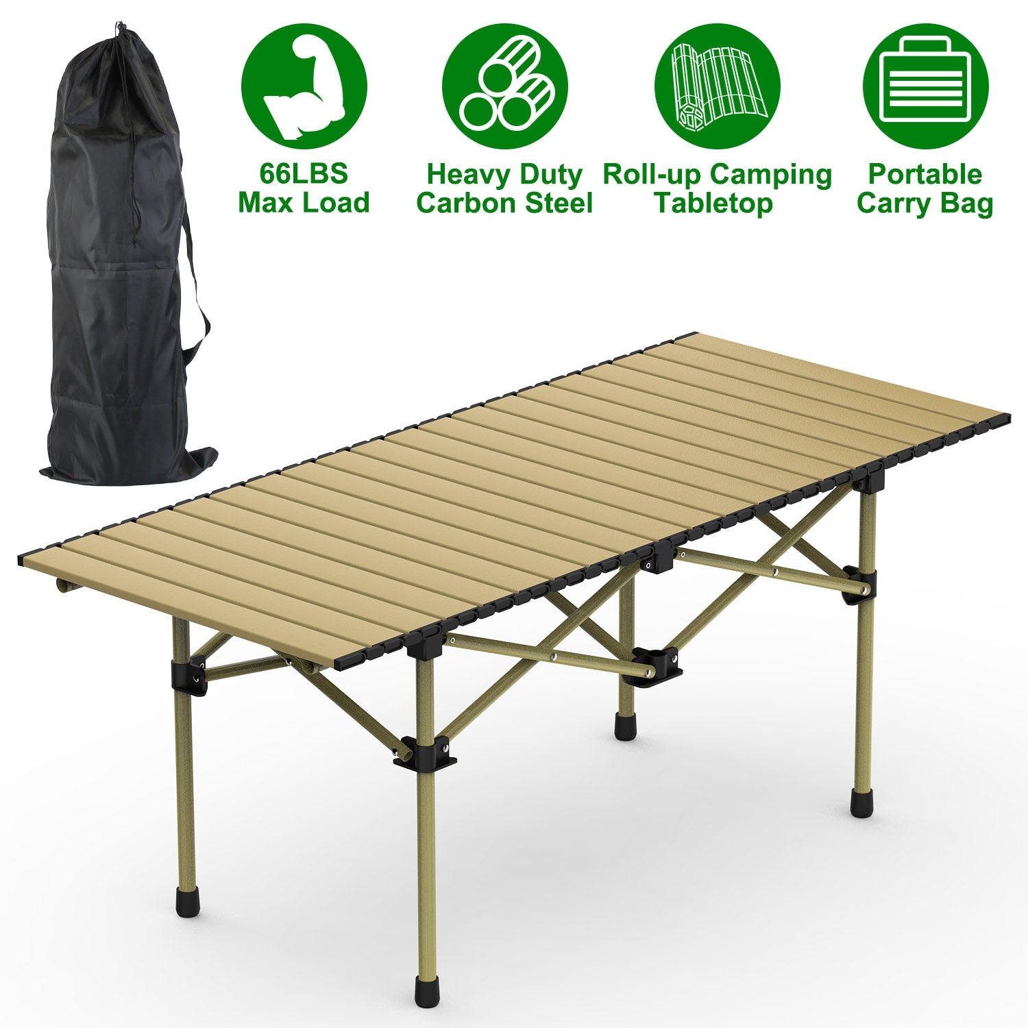 1Pc S Or L Size Options Folding Camping Table Portable Lightweight Carbon Steel Roll-up Picnic BBQ Table With Carry Bag Heavy Duty For Outdoor Beach Backyard Party Patio Camping Hiking BBQ Picnic