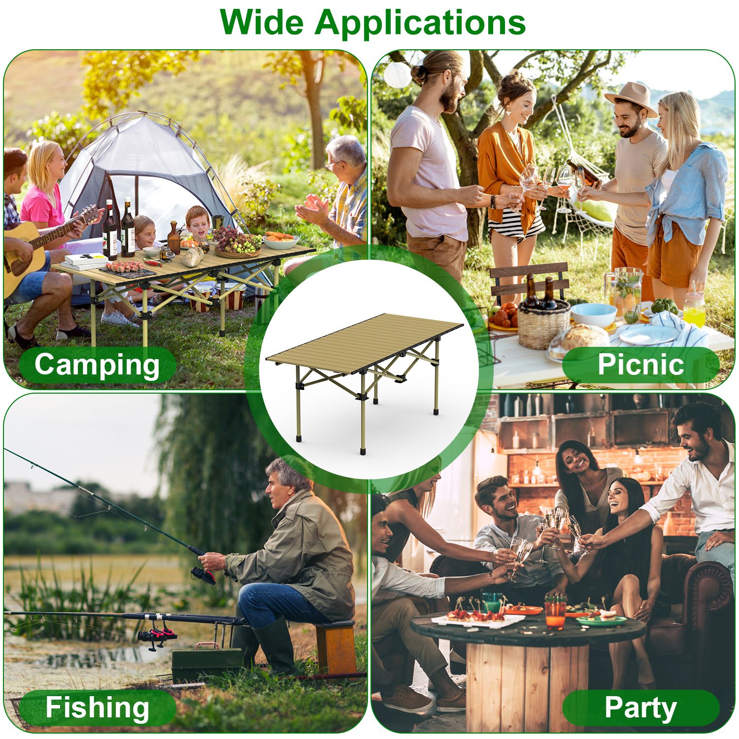 1Pc S Or L Size Options Folding Camping Table Portable Lightweight Carbon Steel Roll-up Picnic BBQ Table With Carry Bag Heavy Duty For Outdoor Beach Backyard Party Patio Camping Hiking BBQ Picnic