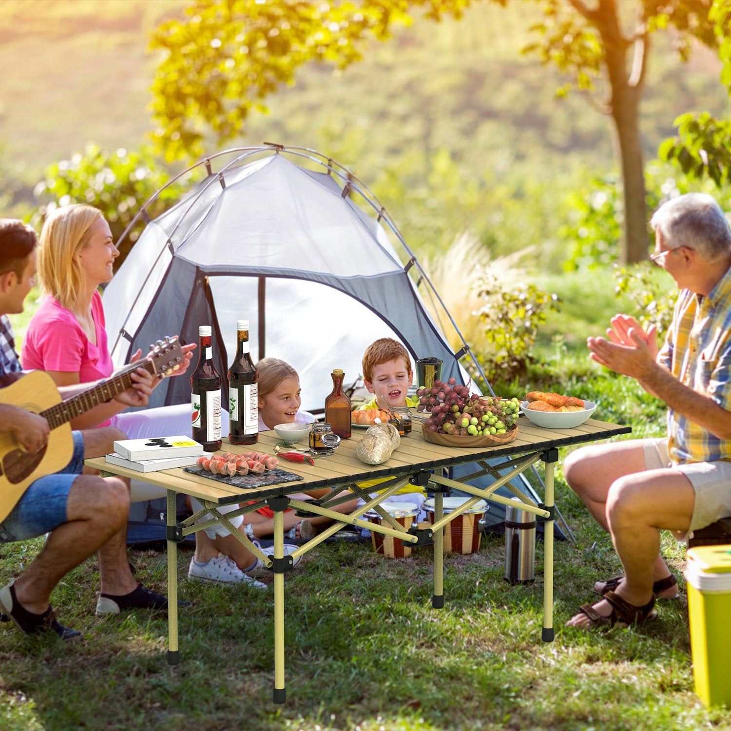 1Pc S Or L Size Options Folding Camping Table Portable Lightweight Carbon Steel Roll-up Picnic BBQ Table With Carry Bag Heavy Duty For Outdoor Beach Backyard Party Patio Camping Hiking BBQ Picnic