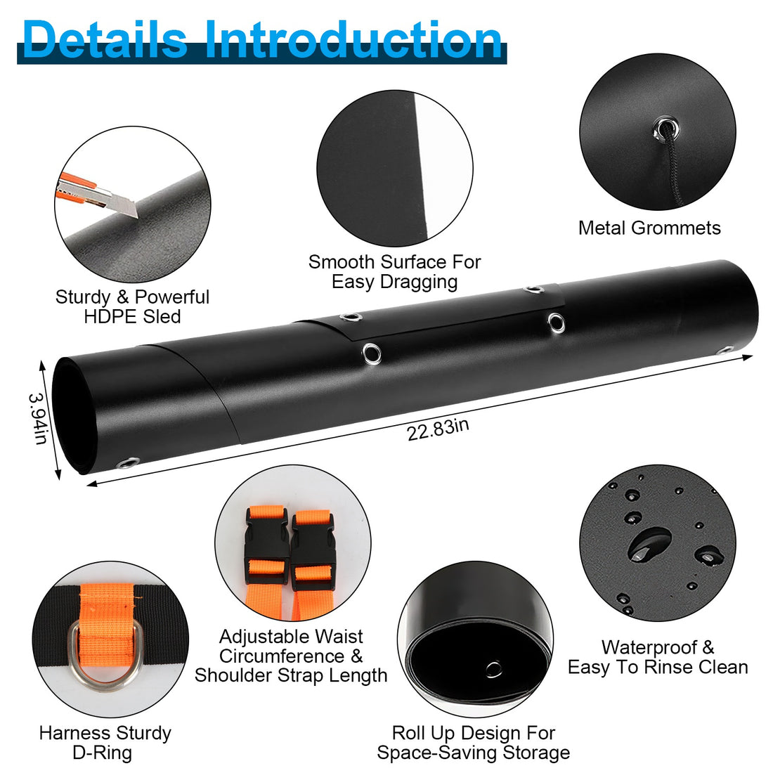 1Pc Deer Drag Sled With Dragging Harness Deer Cart Game Hauler Snow Sledding Pad Hunting Gear Supplies With 32.8FT Black Rope 16.1FT White Rope For Hunting Ice Fishing Hauling Fire Wood