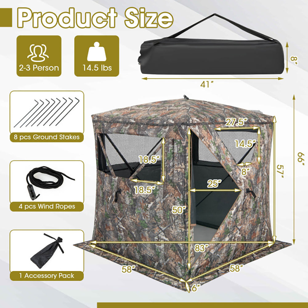 Portable 2-3 Person Pop Up Hunting Blind Tent With Carry Bag