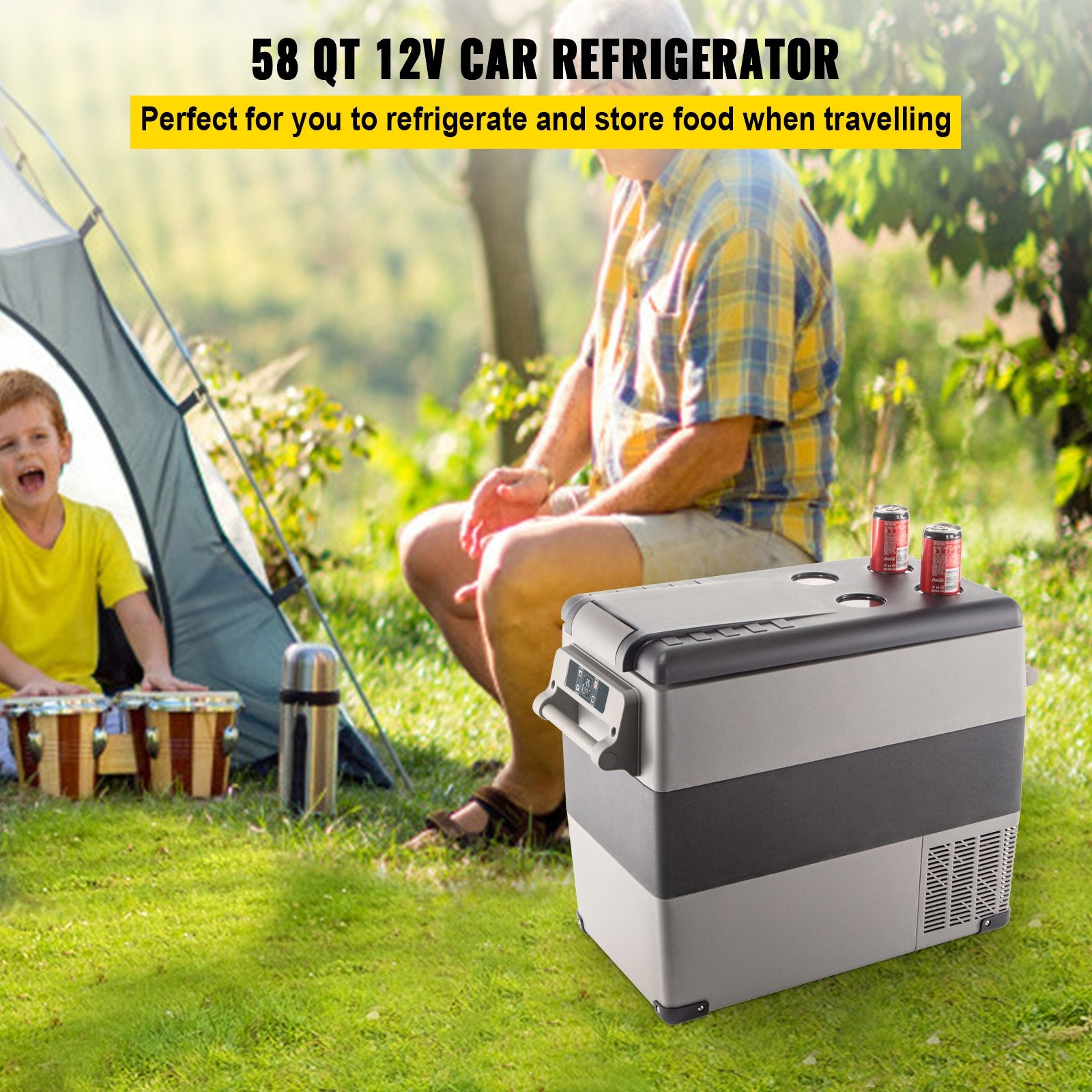 58Qt 12V Portable Dual Zone Car Refrigerator Freezer RV Camping Fridge