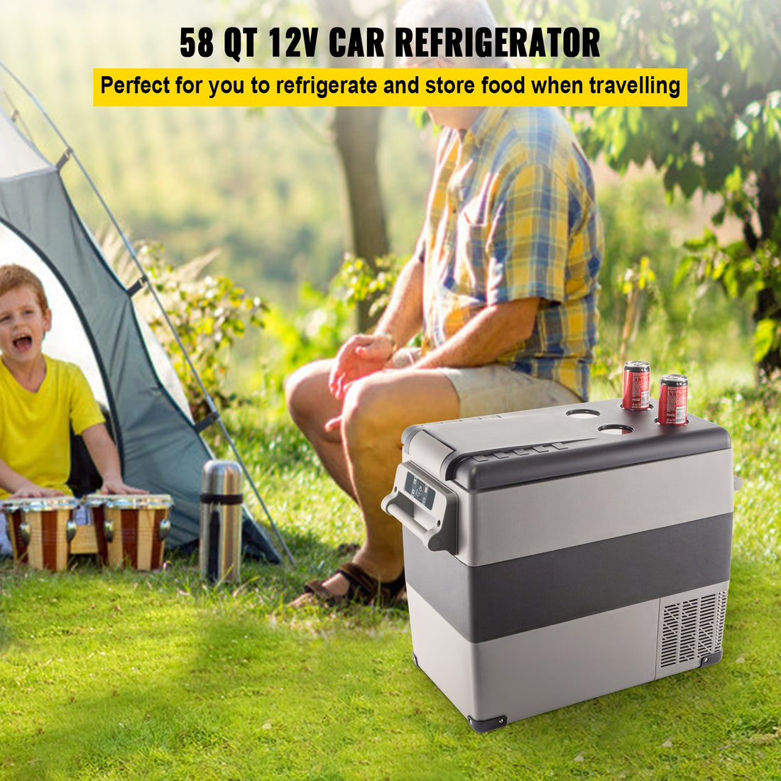 58Qt 12V Portable Dual Zone Car Refrigerator Freezer RV Camping Fridge