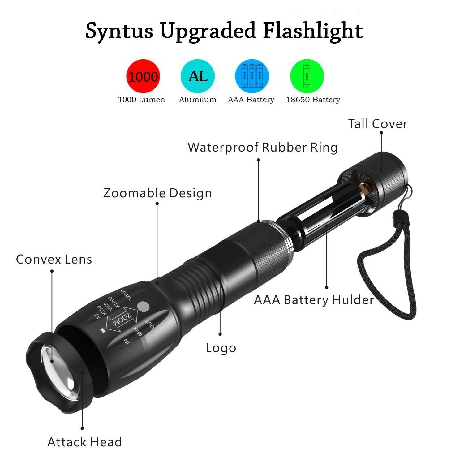 Hunting Zoomable Flashlight Torch Light