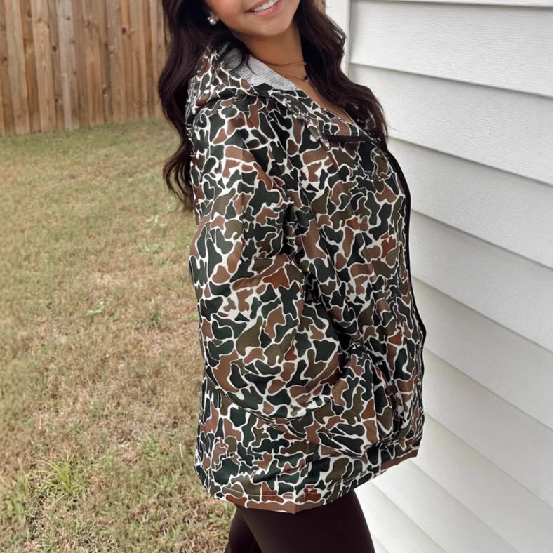 Camouflage Long Sleeve Zipper Rain Jacket