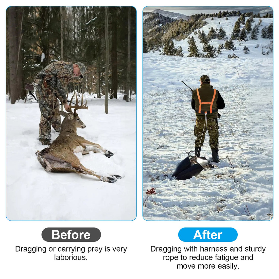 1Pc Deer Drag Sled With Dragging Harness Deer Cart Game Hauler Snow Sledding Pad Hunting Gear Supplies With 32.8FT Black Rope 16.1FT White Rope For Hunting Ice Fishing Hauling Fire Wood