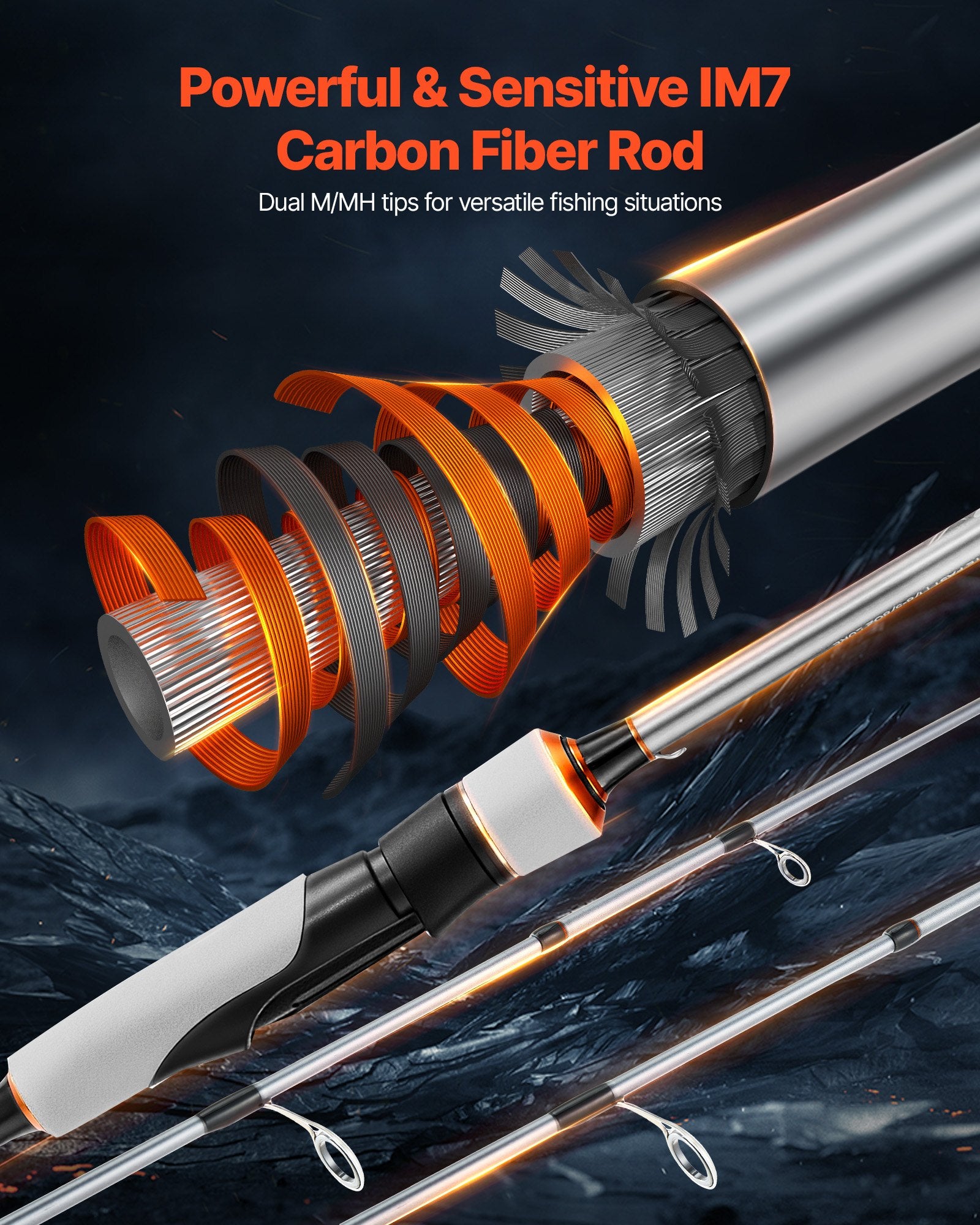 IM7 Carbon Fiber Fishing Rod And Reel Combo 7Ft 2-Piece 7+1 Bearings