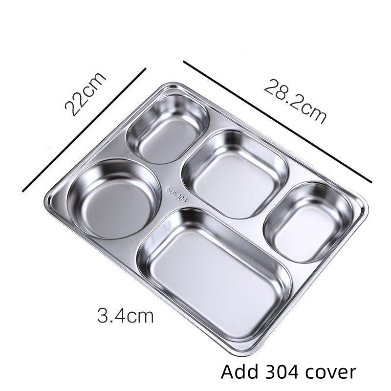 304 Stainless Steel Dinner Plate Five Grid Fast Food With Lid