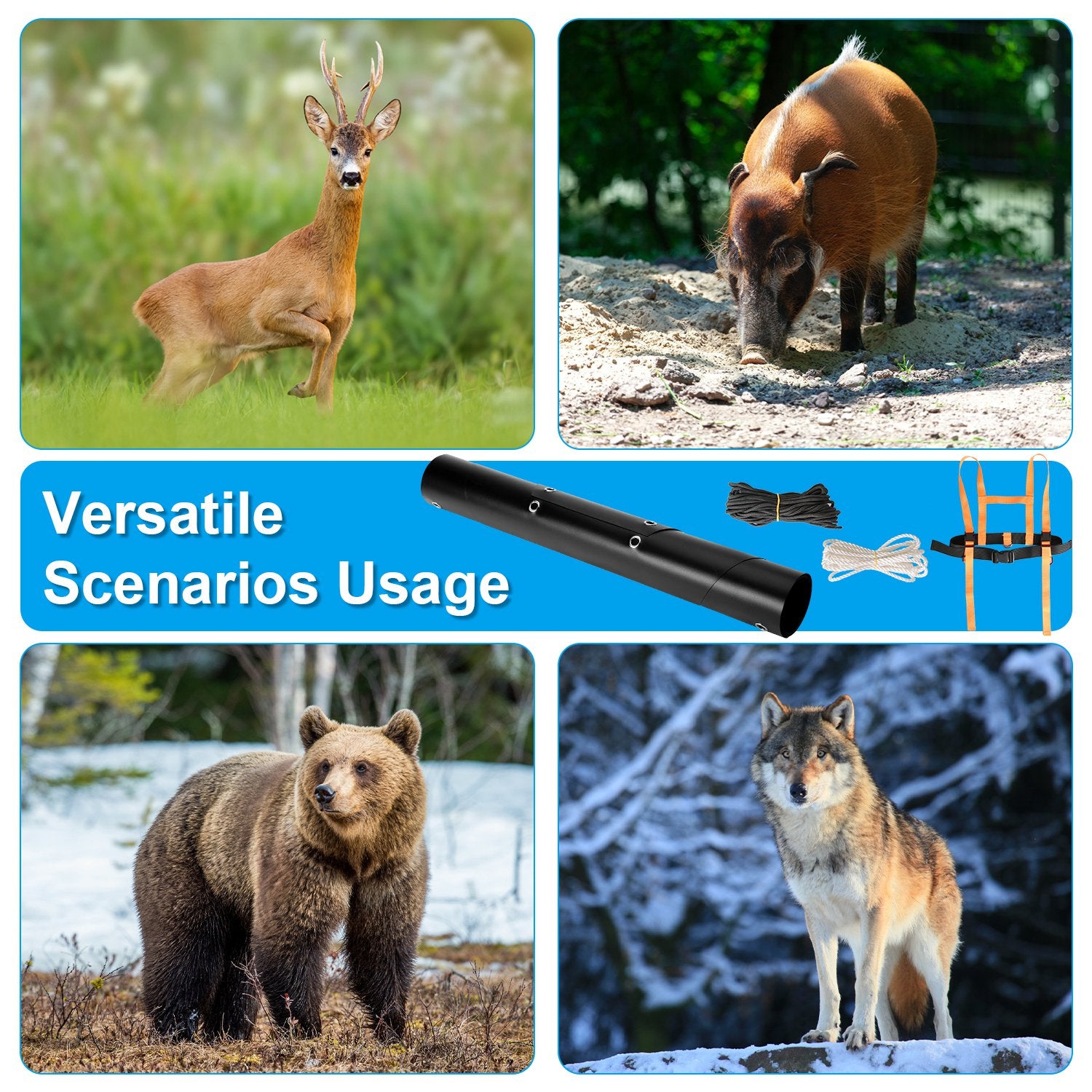 1Pc Deer Drag Sled With Dragging Harness Deer Cart Game Hauler Snow Sledding Pad Hunting Gear Supplies With 32.8FT Black Rope 16.1FT White Rope For Hunting Ice Fishing Hauling Fire Wood