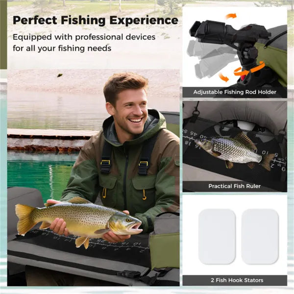 350lbs Inflatable Fishing Float Tube With Rod Holder Fish Ruler