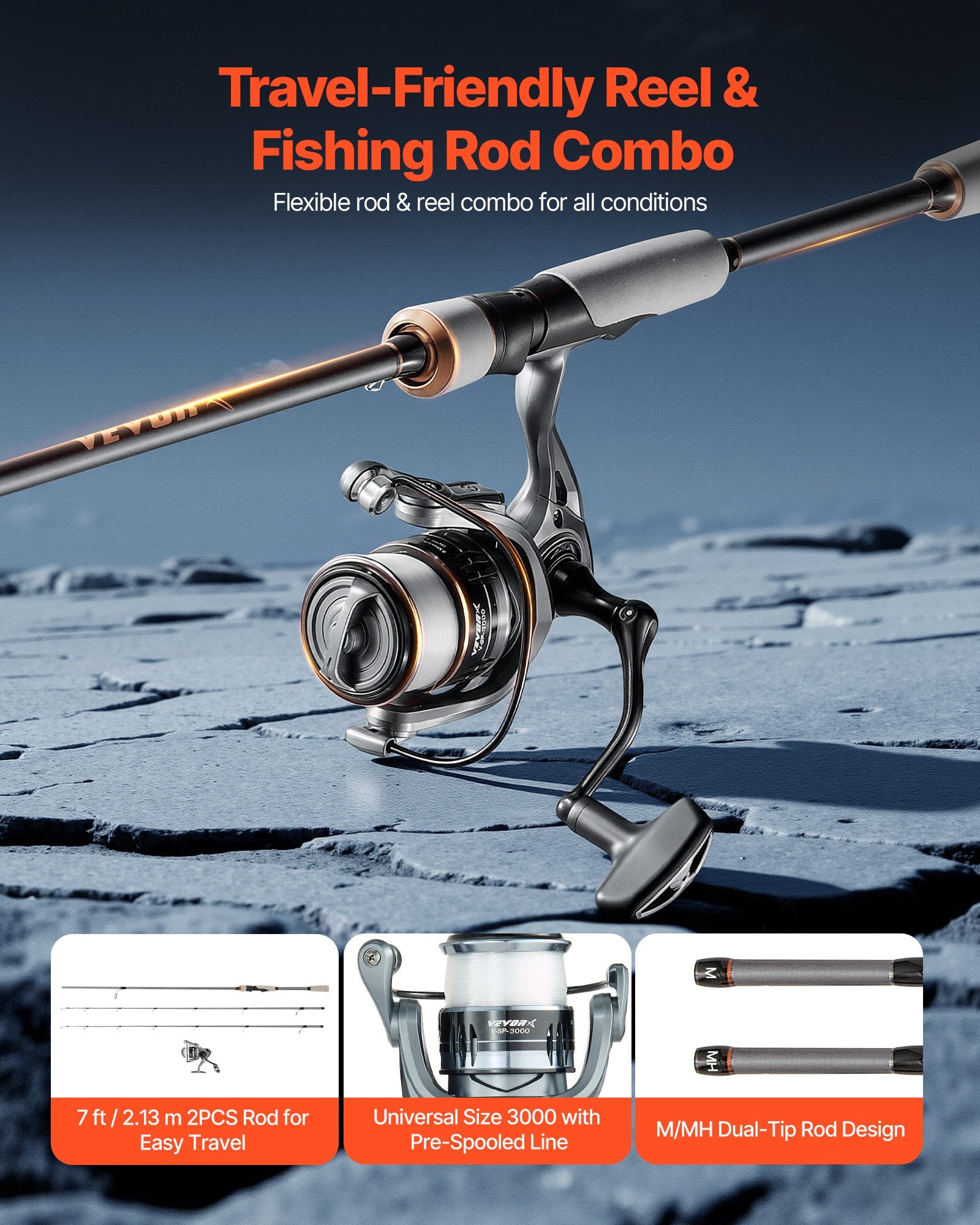 IM7 Carbon Fiber Fishing Rod And Reel Combo 7Ft 2-Piece 7+1 Bearings