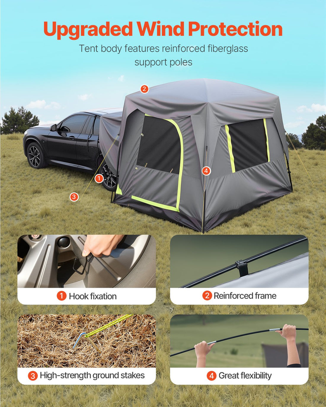 SUV Camping Tent 10x8FT Waterproof 5-8 Person Double Layer